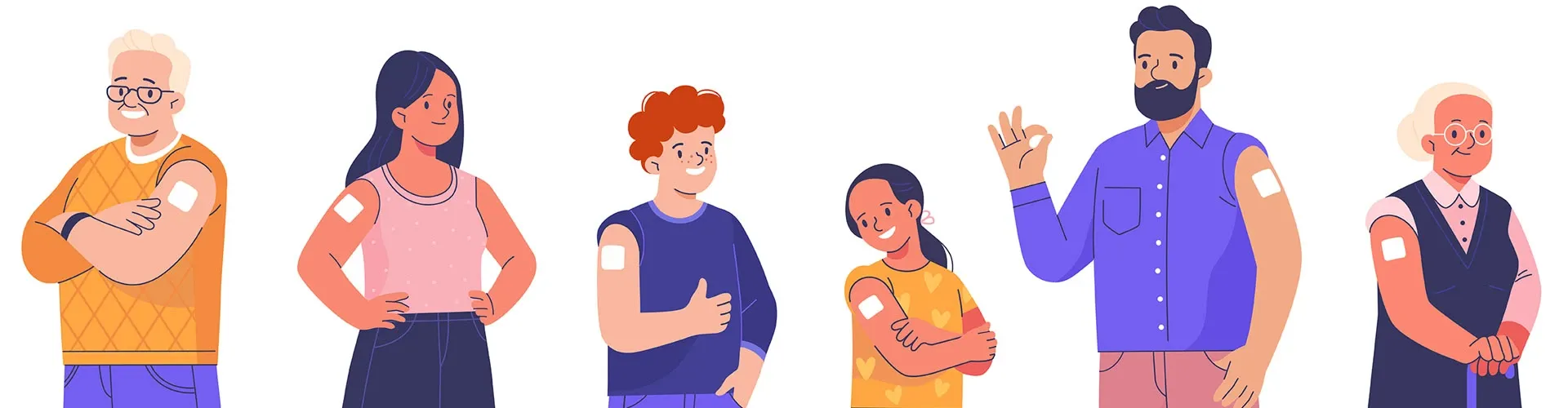 Fröhliche Personen nach einer Impfung